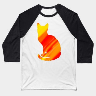 Fire Cat Silhouette Baseball T-Shirt